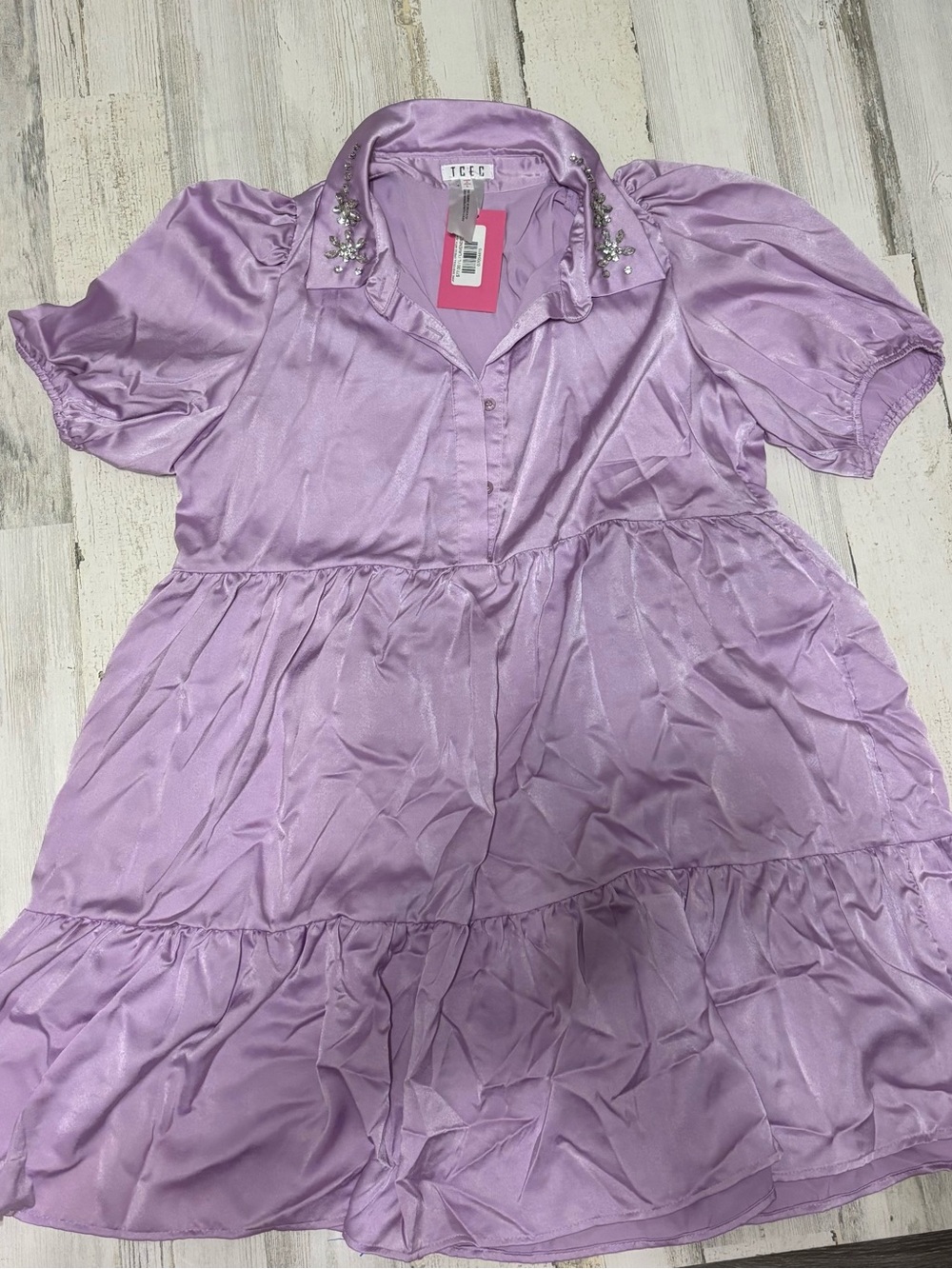 💜 NEW WITH TAGS TCEC Lavender Satin Dress 💜